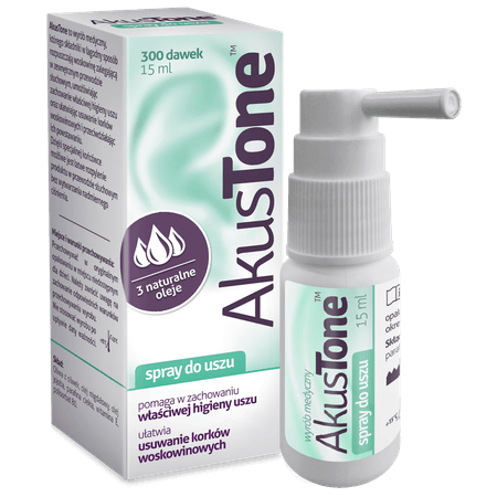 AkusTone, spray wspomagający higienę uszu, usuwanie korków woskowinowych, 15 ml