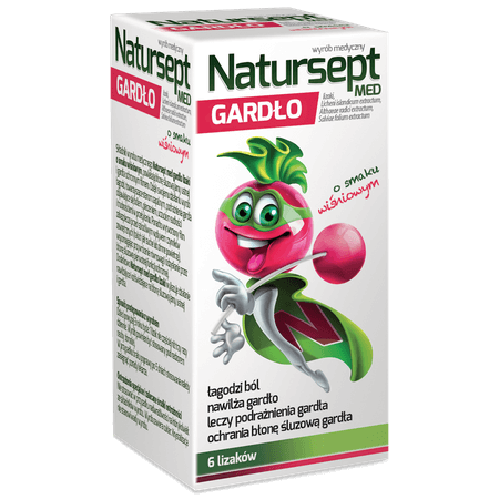 Natursept MED Gardło , lizaki na ból gardła u dzieci o smaku wiśniowym, 6 szt.