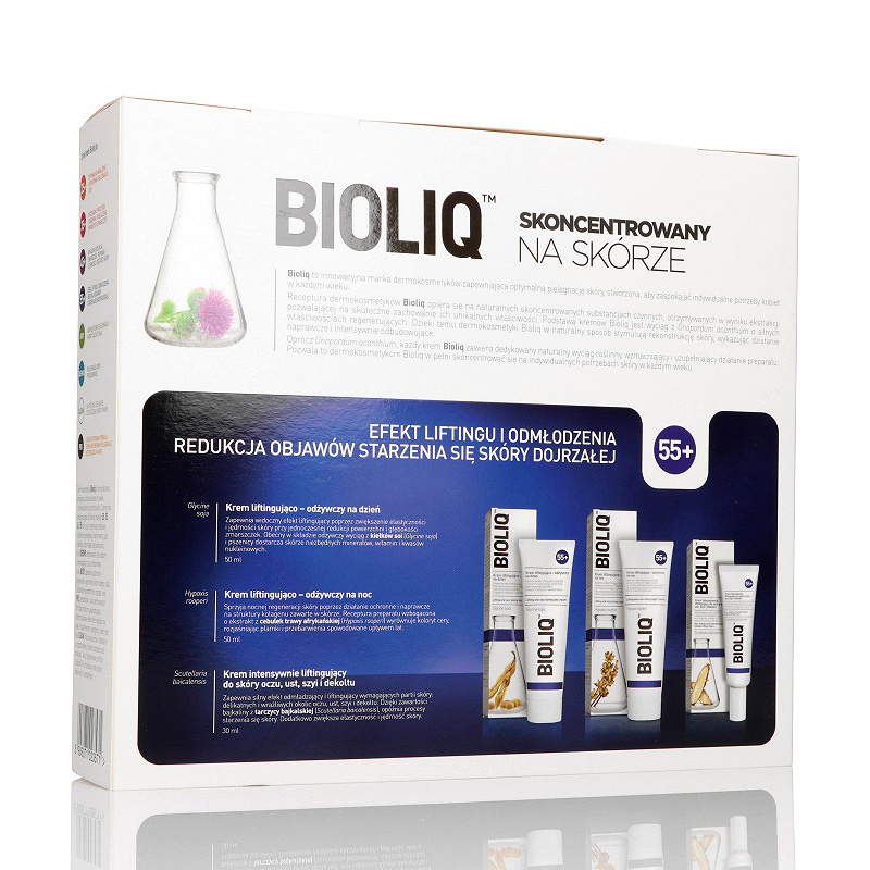 Bioliq 55+, zestaw: krem na dzień – 50 ml + krem na noc – 50 ml + krem do skóry wokół oczu – 30 ml