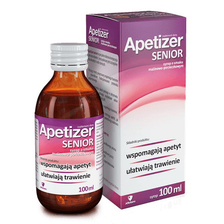 Apetizer Senior, syrop ze składnikami wzmacniającymi apetyt oraz ułatwiający trawienie o smaku malinowo-porzeczkowym, 100 ml