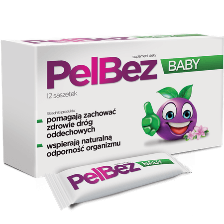 PelBez Baby, proszek ze składnikami wspierającymi odporność i zdrowie dróg oddechowych, 12 sasz.