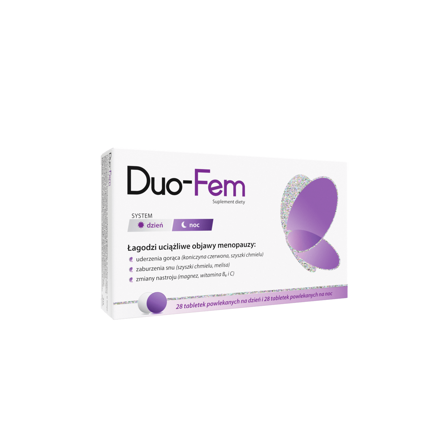 Duo-Fem, tabletki ze składnikami łagodzącymi objawy menopauzy, 28 szt. na dzień + 28 szt. na noc