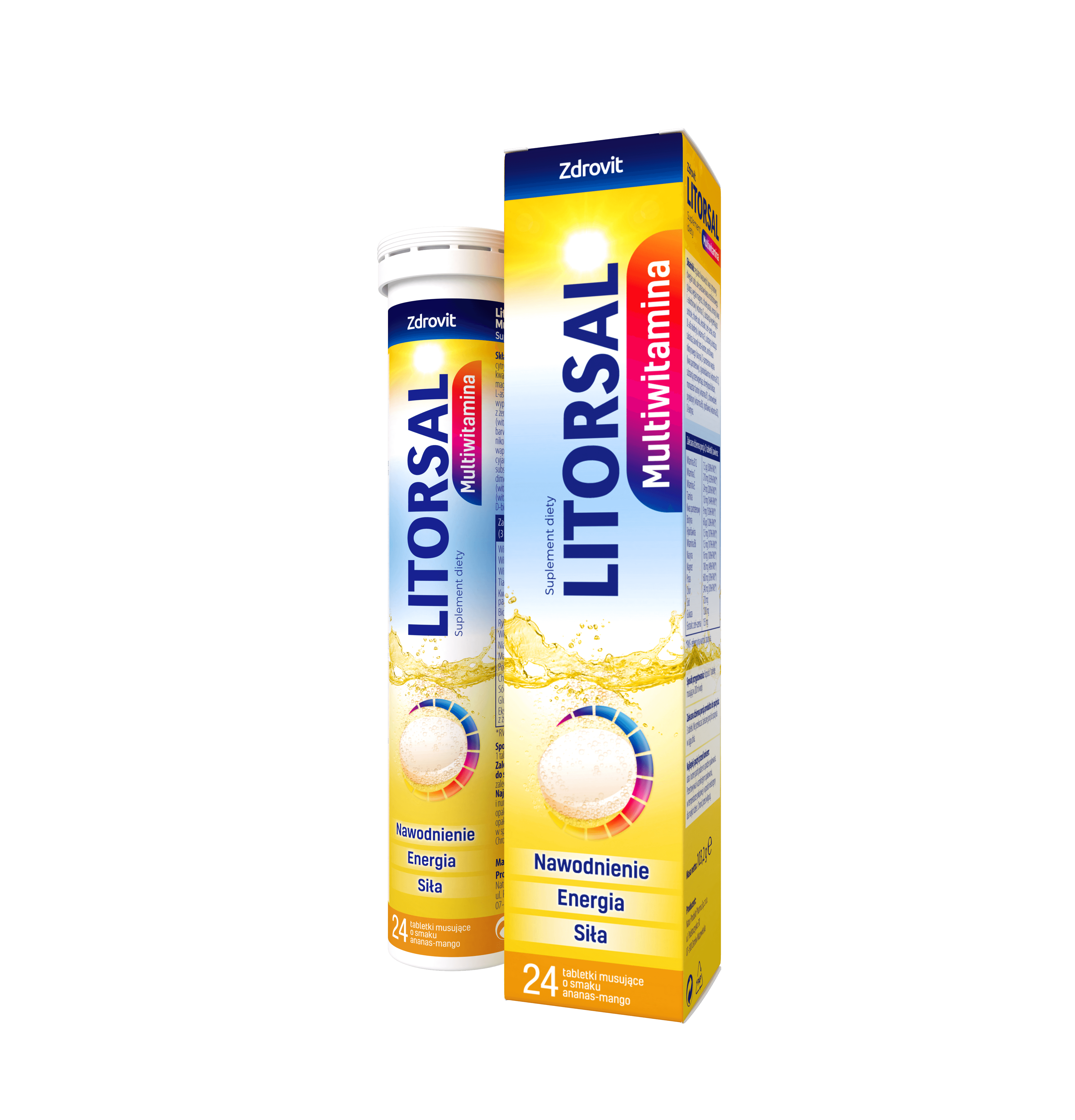 Litorsal Multiwitamina , multiwitaminowe tabletki musujące o smaku ananas-mango, 24 szt.