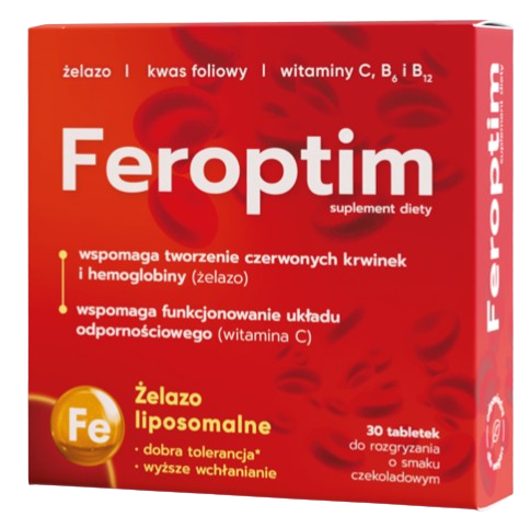 Feroptim, 30 tabletek do rozgryzania o smaku czekoladowym