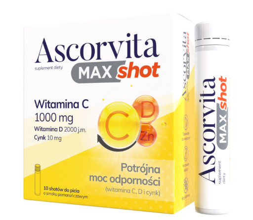 Ascorvita Max, shot, pomarańczowe, 10 szt.