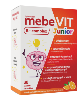 Mebevit B-Complex Junior, smak pomarańczowy, 30 saszetek