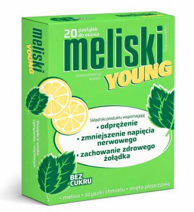 Meliski Young, 20 pastylek do ssania, cytrynowo - miętowe
