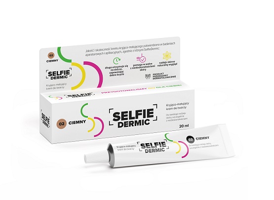 SelfieDermic, krem kryjąco-matujący do twarzy, ciemny, 02, 20 ml