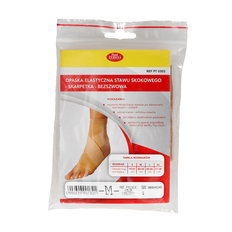 Pani Teresa Opaska elastyczna stawu skokowego,  skarpetka bezszwowa wzmacniająca stawy, rozmiar M, 1 szt.