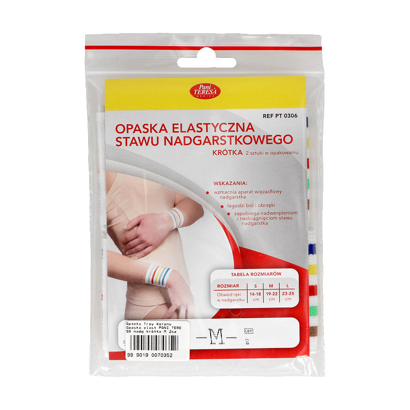 Pani Teresa Opaska elastyczna stawu nadgarstkowego krótka, łagodzi ból i obrzęki, rozmiar M, 2 szt.
