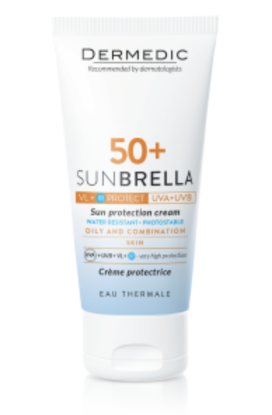 Dermedic Sunbrella, krem ochronny spf50+ do skóry tłustej, mieszanej i trądzikowej, 50 ml