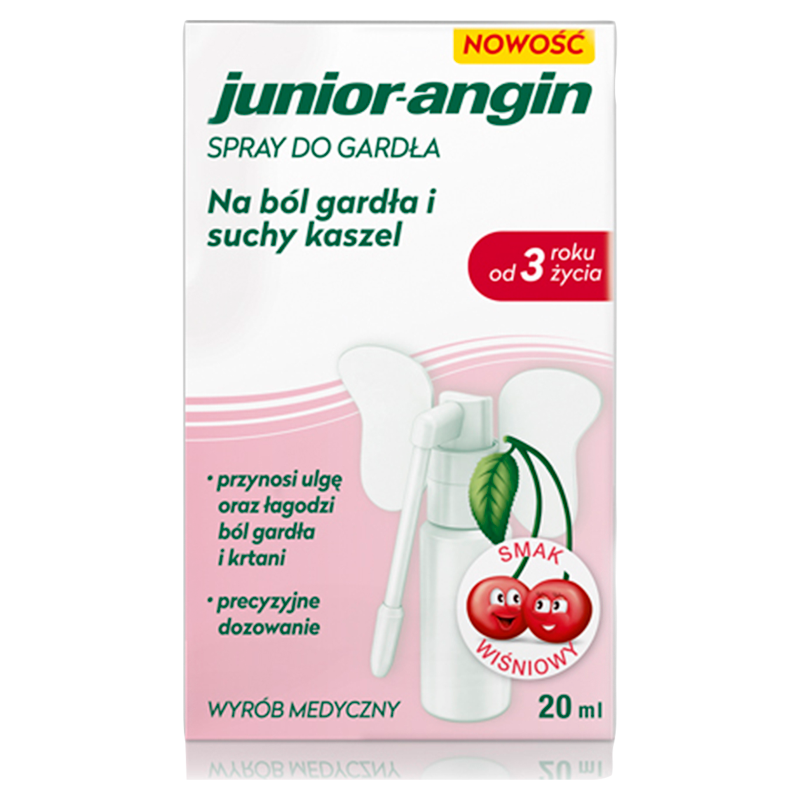 Junior-Angin, spray do gardła o smaku wiśniowym, 20 ml