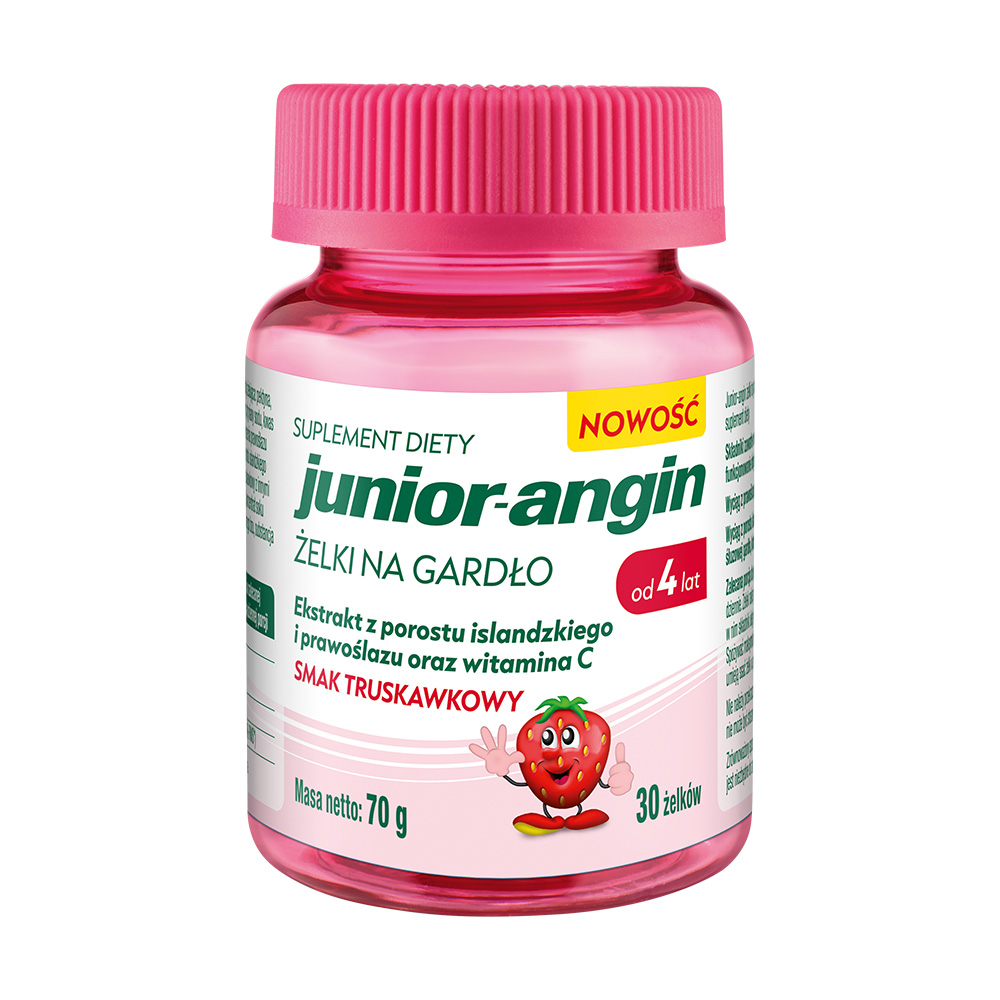 Junior-Angin Gardło 30 żelków, smak truskawkowy