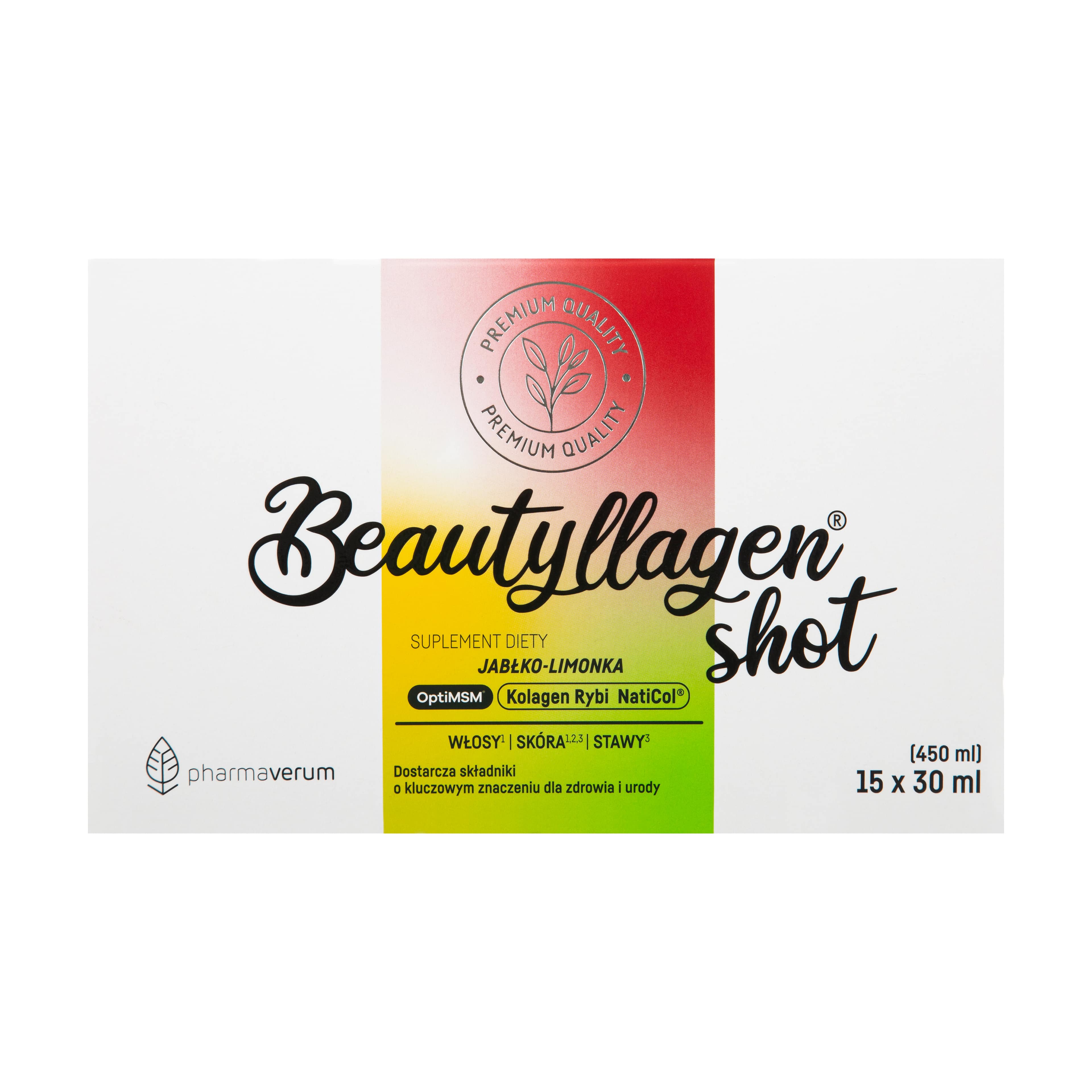 Beautyllagen Shot, 15 buteleczek x 30 ml, jabłko - limonka