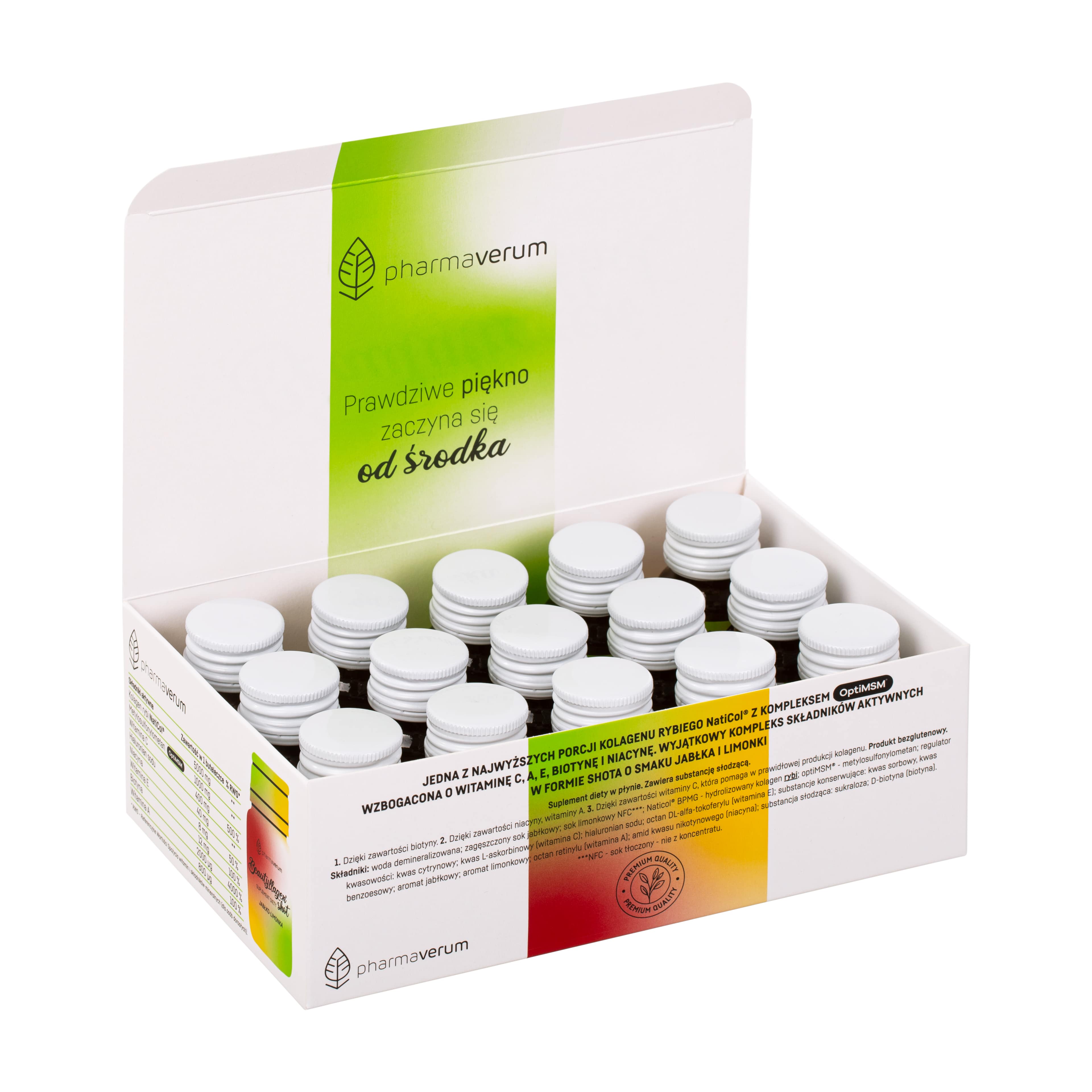 Beautyllagen Shot, 15 buteleczek x 30 ml, jabłko - limonka