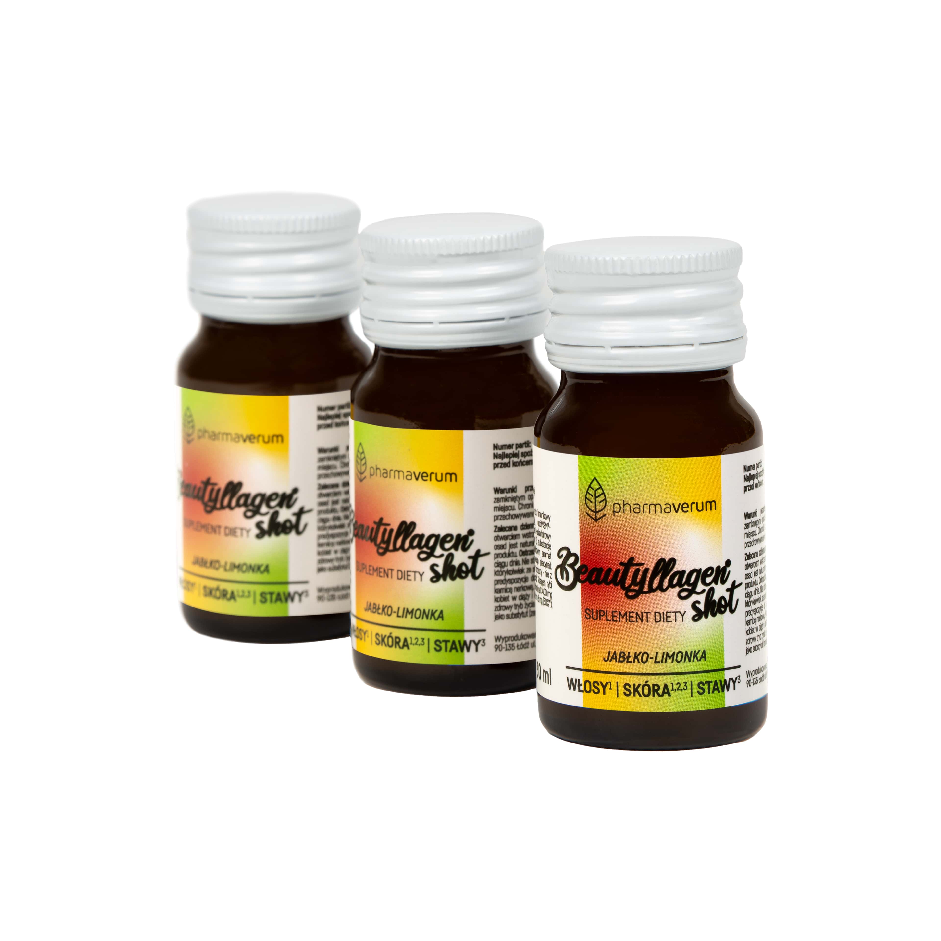 Beautyllagen Shot, 15 buteleczek x 30 ml, jabłko - limonka