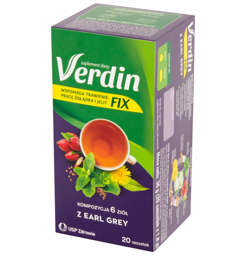 Verdin Fix Earl Grey, zioła do zaparzania ze składnikami wspomagającymi trawienie, 20 szt.
