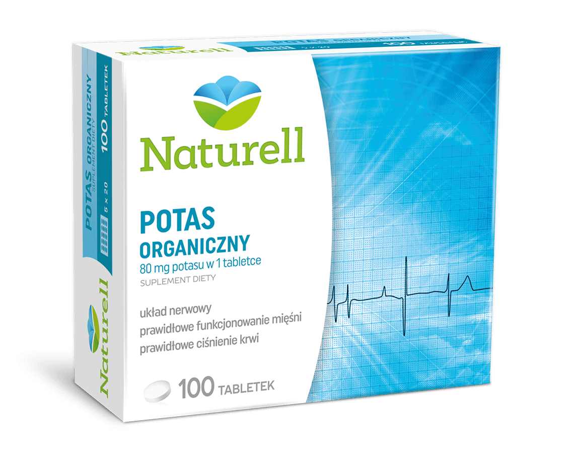 Naturell Potas organiczny tabletki ze składnikami na prawidłowe funkcjonowanie mięśni oraz układu nerwowego, 100 szt.