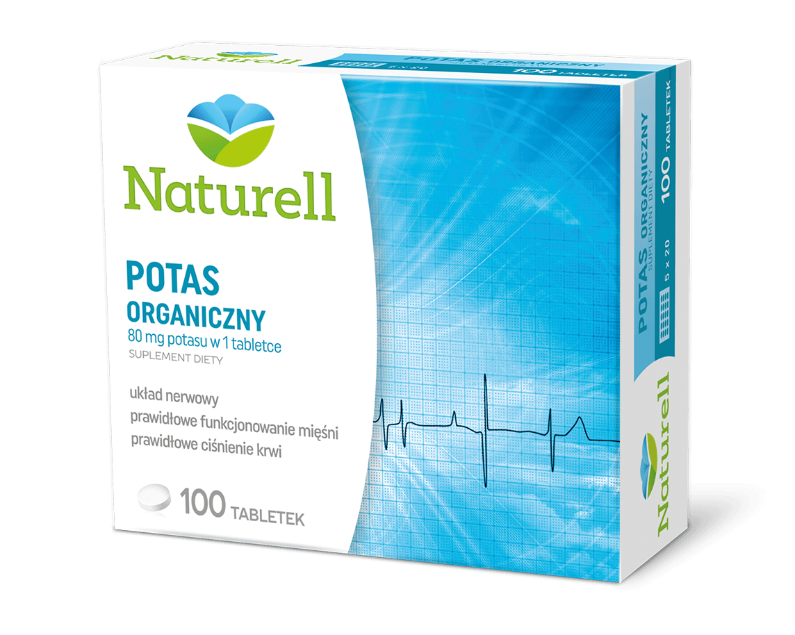 Naturell Potas organiczny, tabletki ze składnikami na prawidłowe funkcjonowanie mięśni oraz układu nerwowego, 100 szt.
