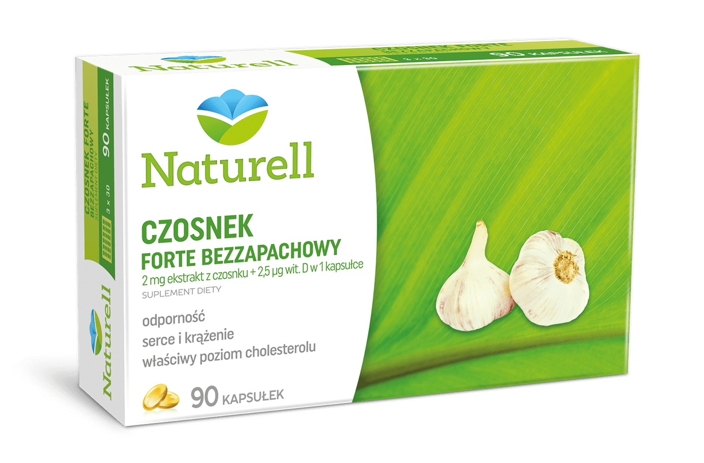 Naturell Czosnek Forte, kapsułki ze składnikami wspierającymi odporność, zawierające bezzapachowy czosnek, 90 szt.
