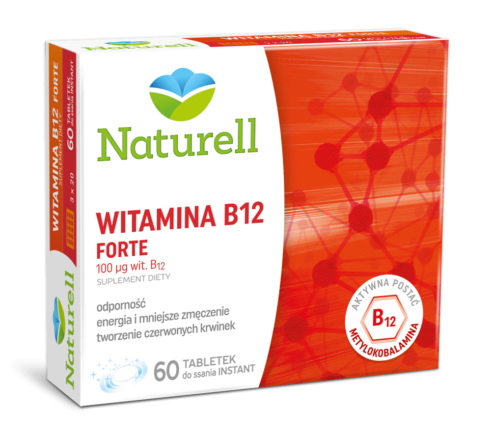 Naturell Witamina B12 Forte, tabletki ze składnikami wspierającym odporność, zmniejszającymi uczucie zmęczenia, 60 szt.