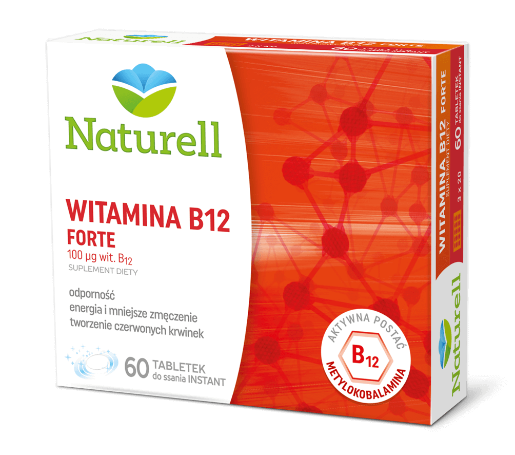 Naturell Witamina B12 Forte, tabletki ze składnikami wspierającym odporność, zmniejszającymi uczucie zmęczenia, 60 szt.