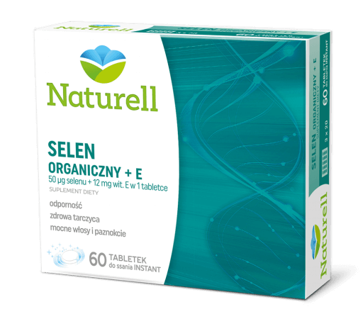 Naturell Selen Organiczny + E, tabletki do ssania ze składnikami wspierającymi odporność i zdrową tarczycę, 60 szt.