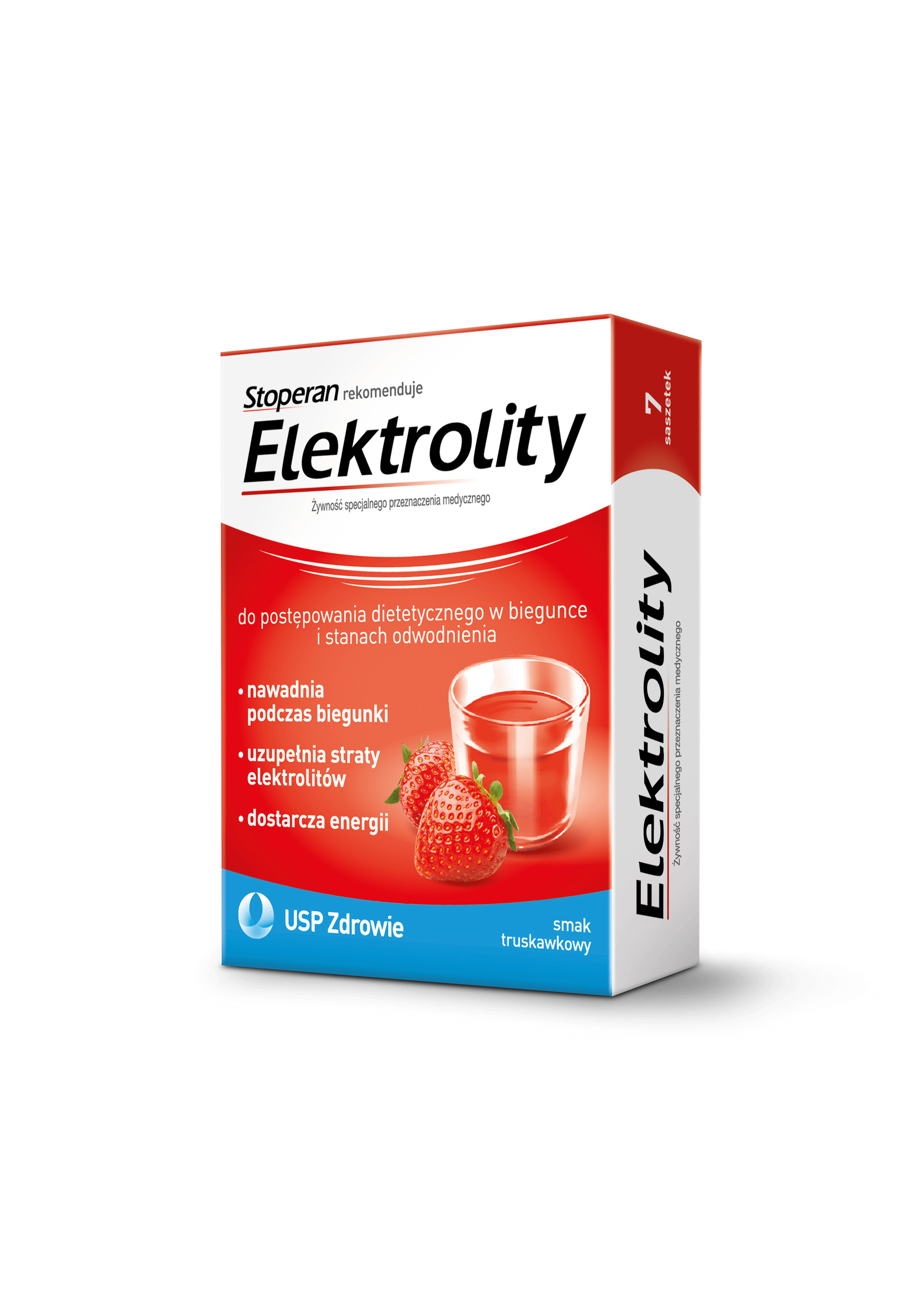 Elektrolity, proszek do stosowania przy biegunce o smaku truskawkowym, 7 sasz.