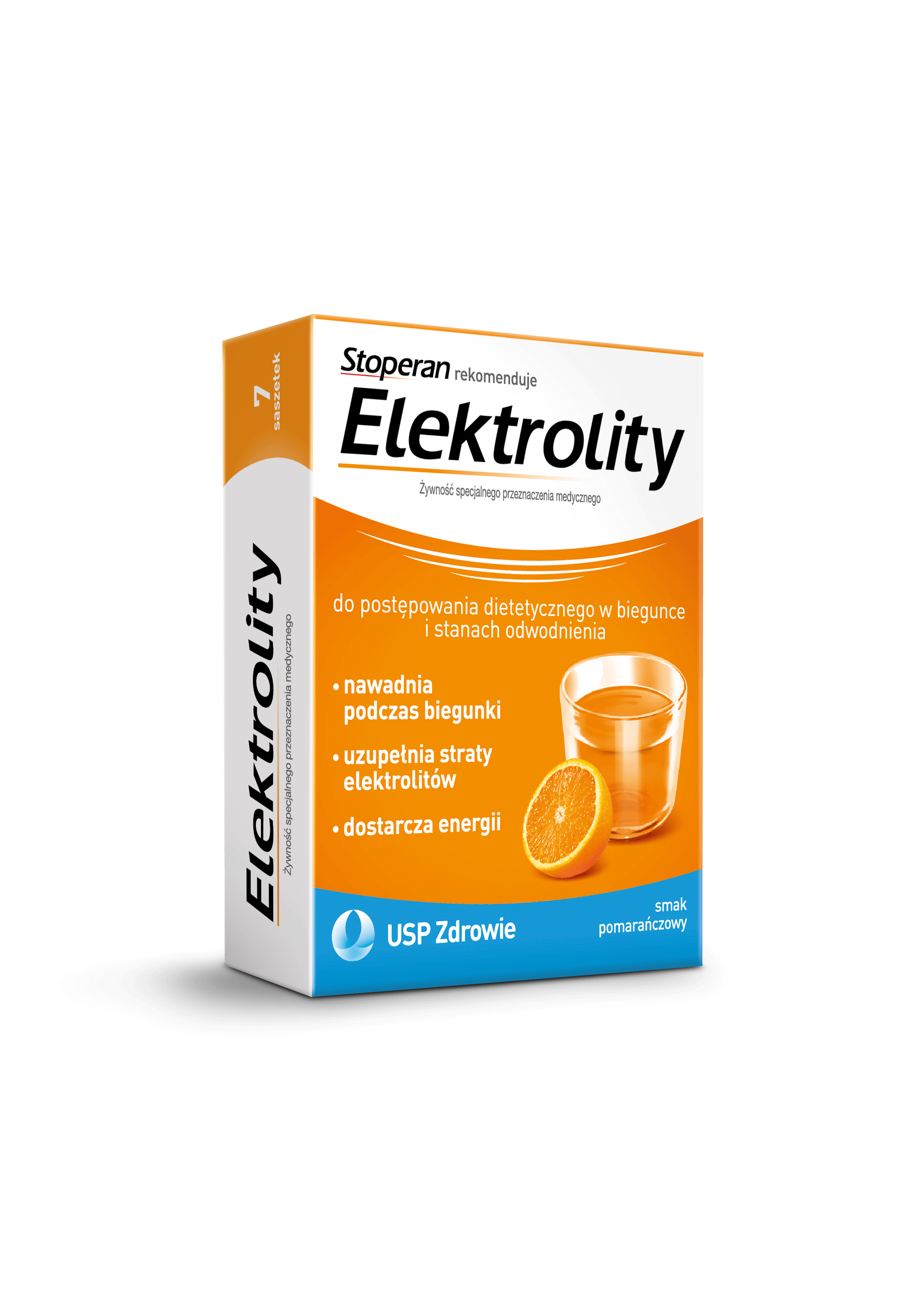 Elektrolity, proszek do stosowania przy biegunce o smaku pomarańczowym, 7 sasz.