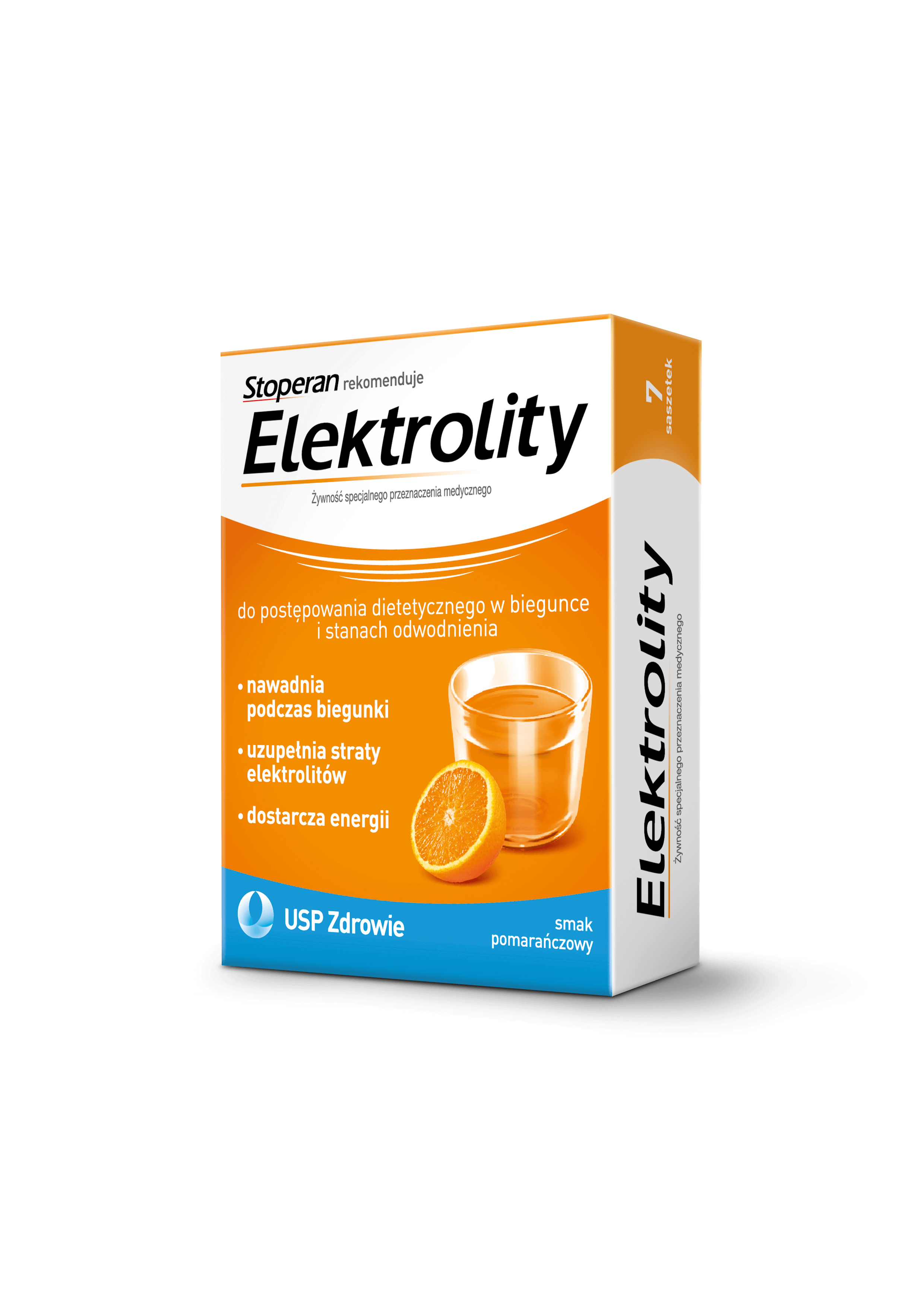 Elektrolity, proszek do stosowania przy biegunce o smaku pomarańczowym, 7 sasz.