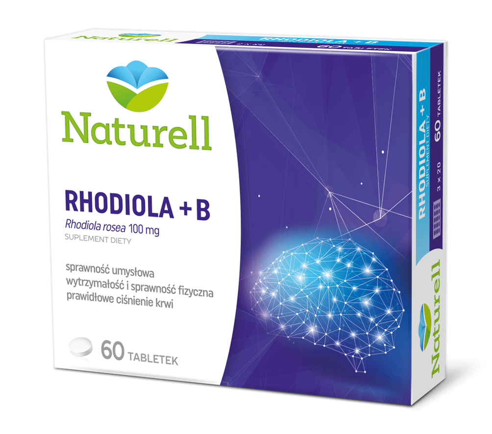 Naturell Rhodiola + B, tabletki ze składnikami wspierającymi sprawność umysłową i fizyczną, 60 szt.