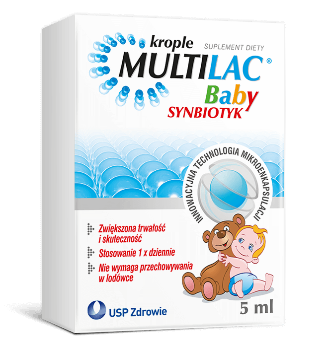 Multilac Baby, krople ze składnikami przywracającymi naturalną mikroflorę przewodu pokarmowego u dzieci, 5 ml