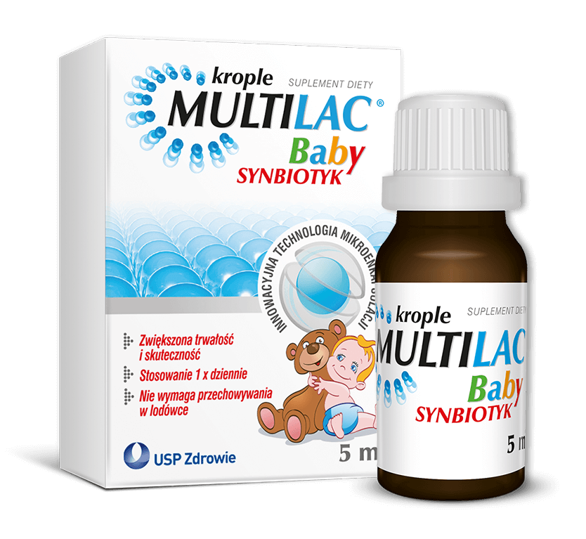 Multilac Baby, krople ze składnikami przywracającymi naturalną mikroflorę przewodu pokarmowego u dzieci, 5 ml