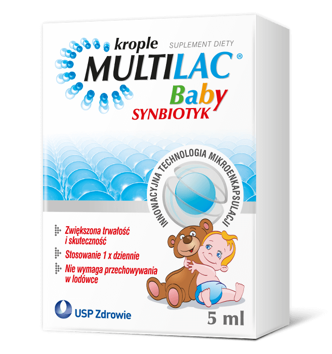 Multilac Baby, krople ze składnikami przywracającymi naturalną mikroflorę przewodu pokarmowego u dzieci, 5 ml