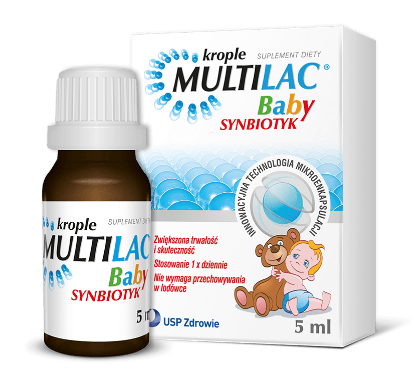 Multilac Baby, krople ze składnikami przywracającymi naturalną mikroflorę przewodu pokarmowego u dzieci, 5 ml