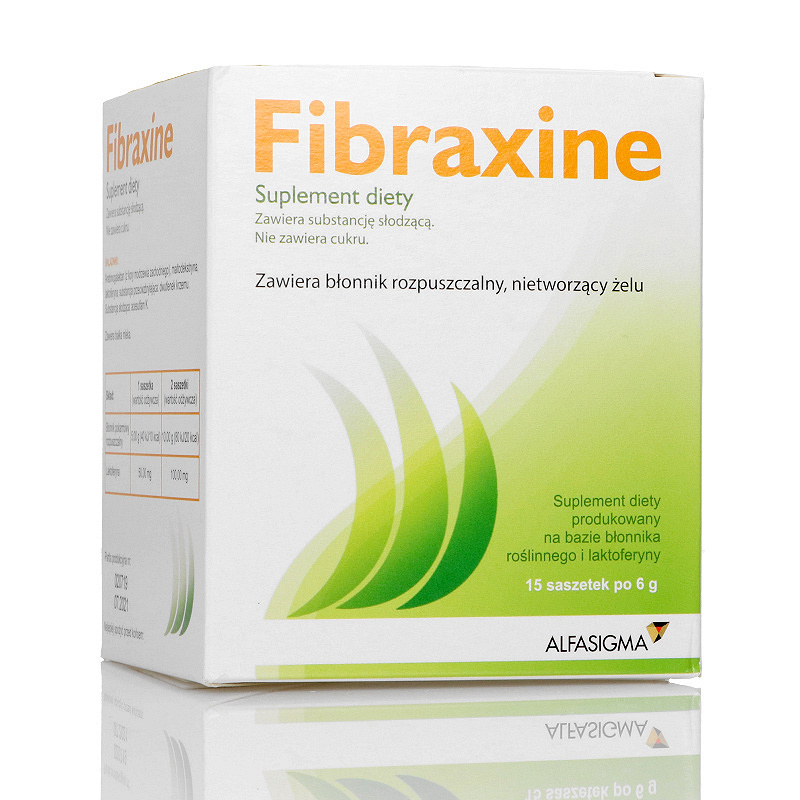 Fibraxine, proszek ze składnikami uzupełnieniającymi dietę w błonnik i laktoferynę, 15 sasz. x 6 g