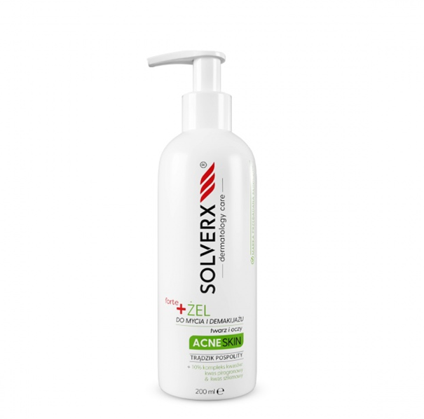 Solverx Acne Skin +Forte , żel do mycia twarzy i demakijażu dla skóry trądzikowej, 200 ml