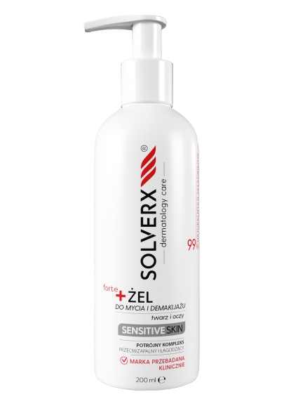 Solverx Sensitive Skin +Forte, żel do mycia i demakijażu, 200 ml