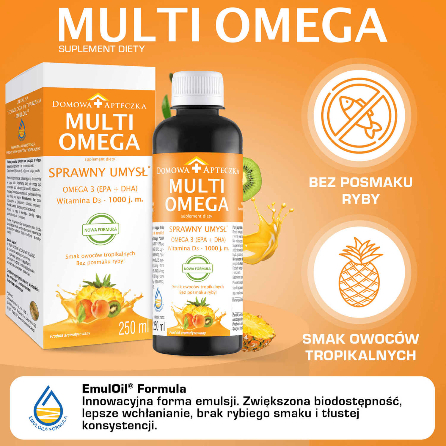 MultiOmega, syrop z olejem z ryb morskich wzmacniającym odporność, 250 ml