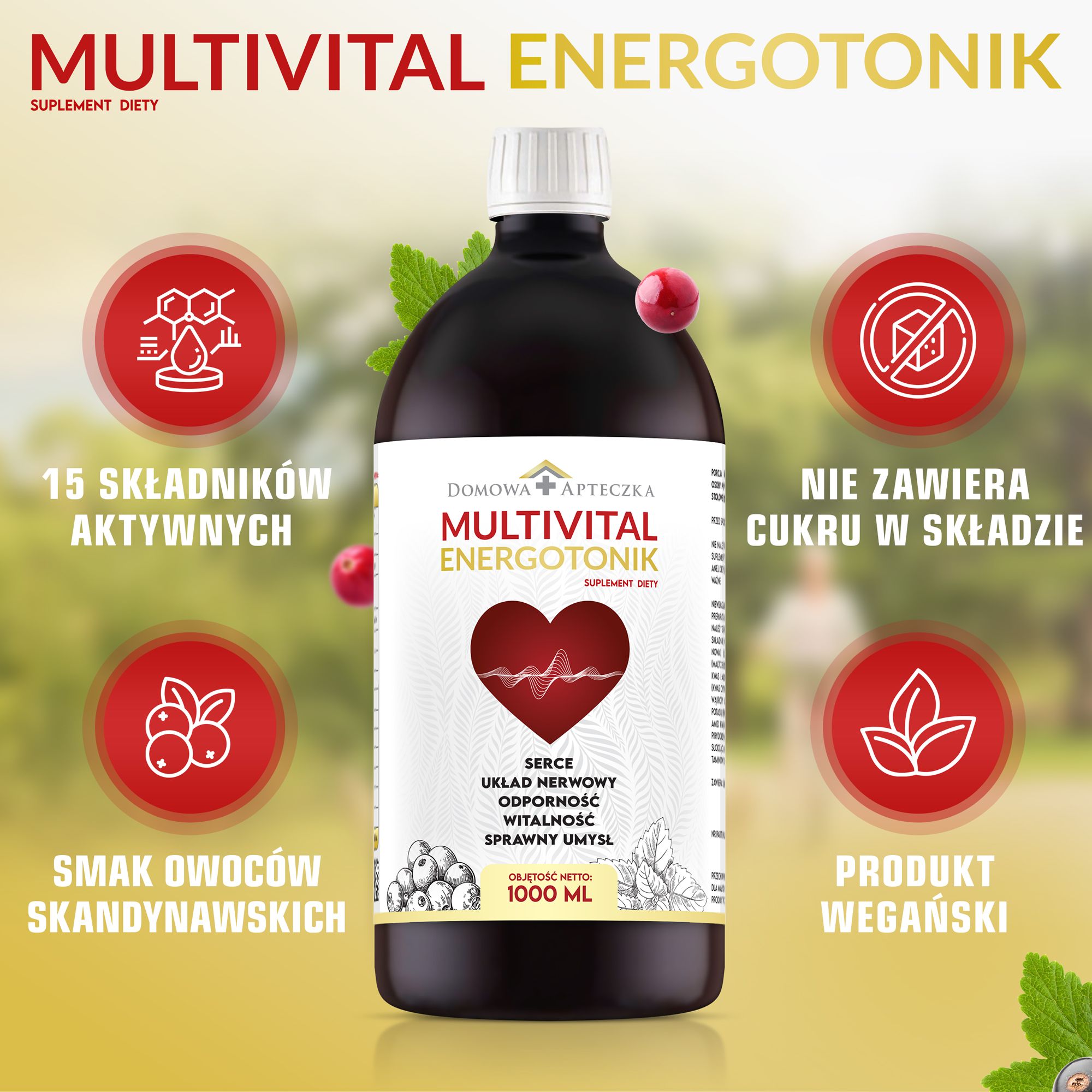 Multivital Energotonik , płyn ze składnikami wspierającymi serce i układ nerwowy, 1 l
