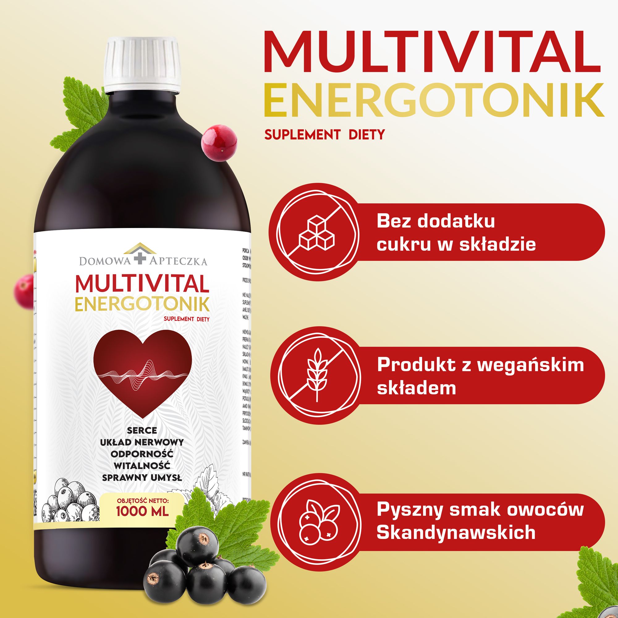 Multivital Energotonik , płyn ze składnikami wspierającymi serce i układ nerwowy, 1 l