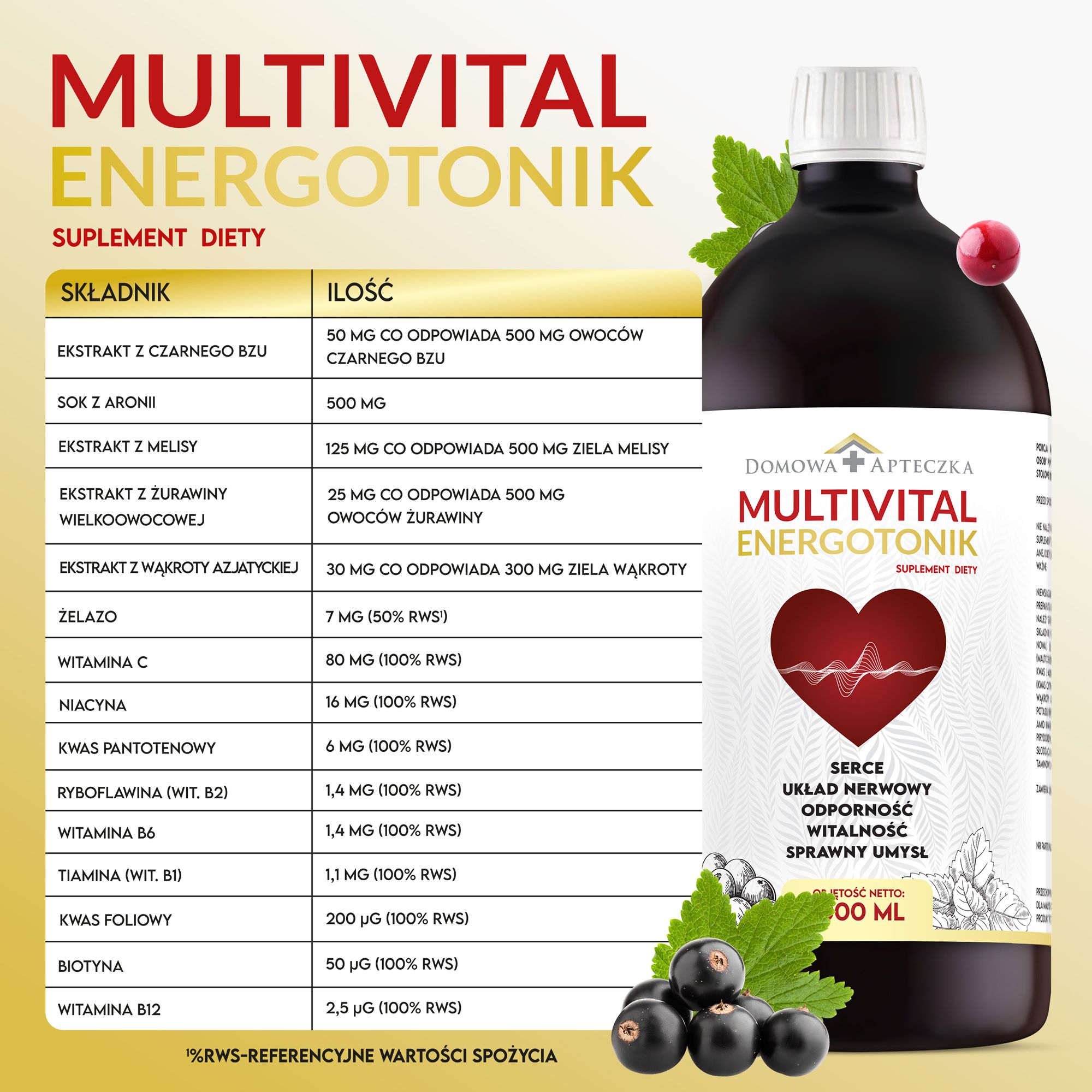 Multivital Energotonik , płyn ze składnikami wspierającymi serce i układ nerwowy, 1 l