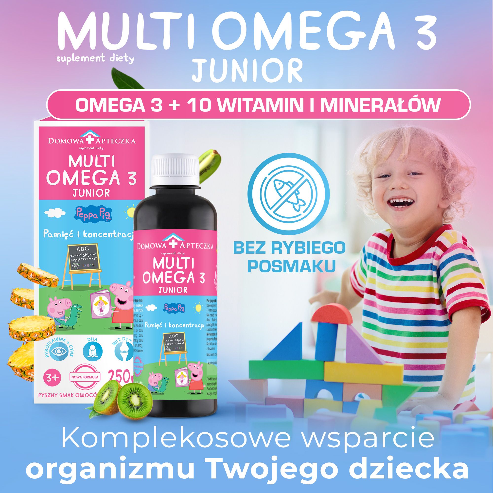 MultiOmega 3 Junior, płyn doustny o smaku owoców tropikalnych wzmacniający odporność, 250 ml