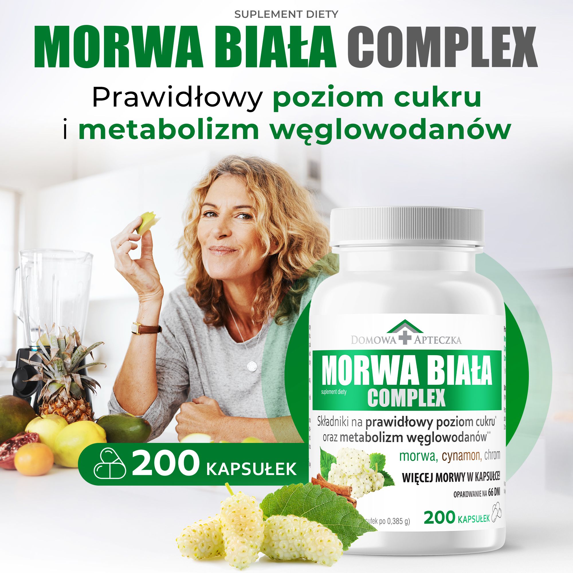 Morwa Biała Complex, tabletki ze składnikami wspomagającymi kontrolę poziomu cukru we krwi, 200 szt.