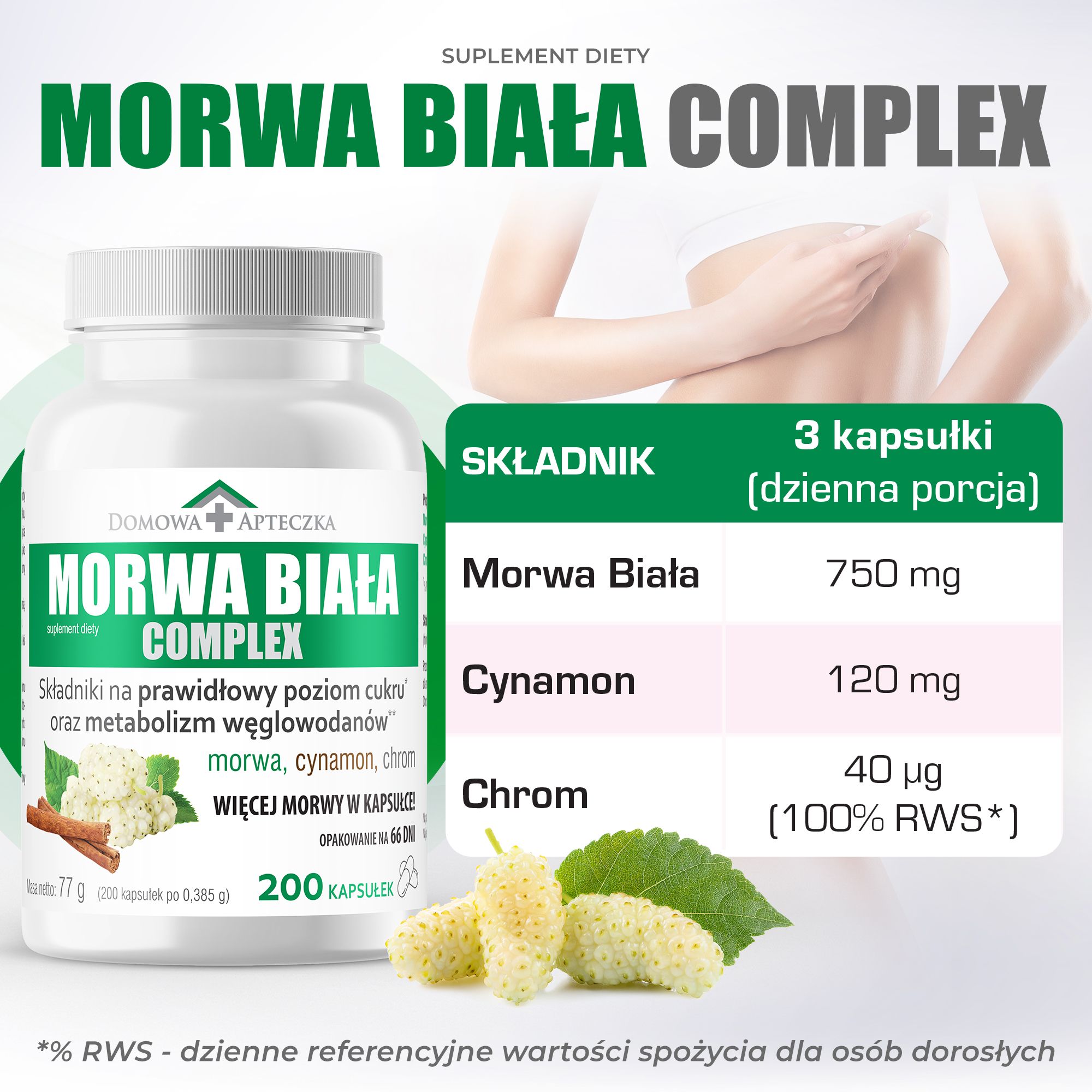 Morwa Biała Complex, tabletki ze składnikami wspomagającymi kontrolę poziomu cukru we krwi, 200 szt.