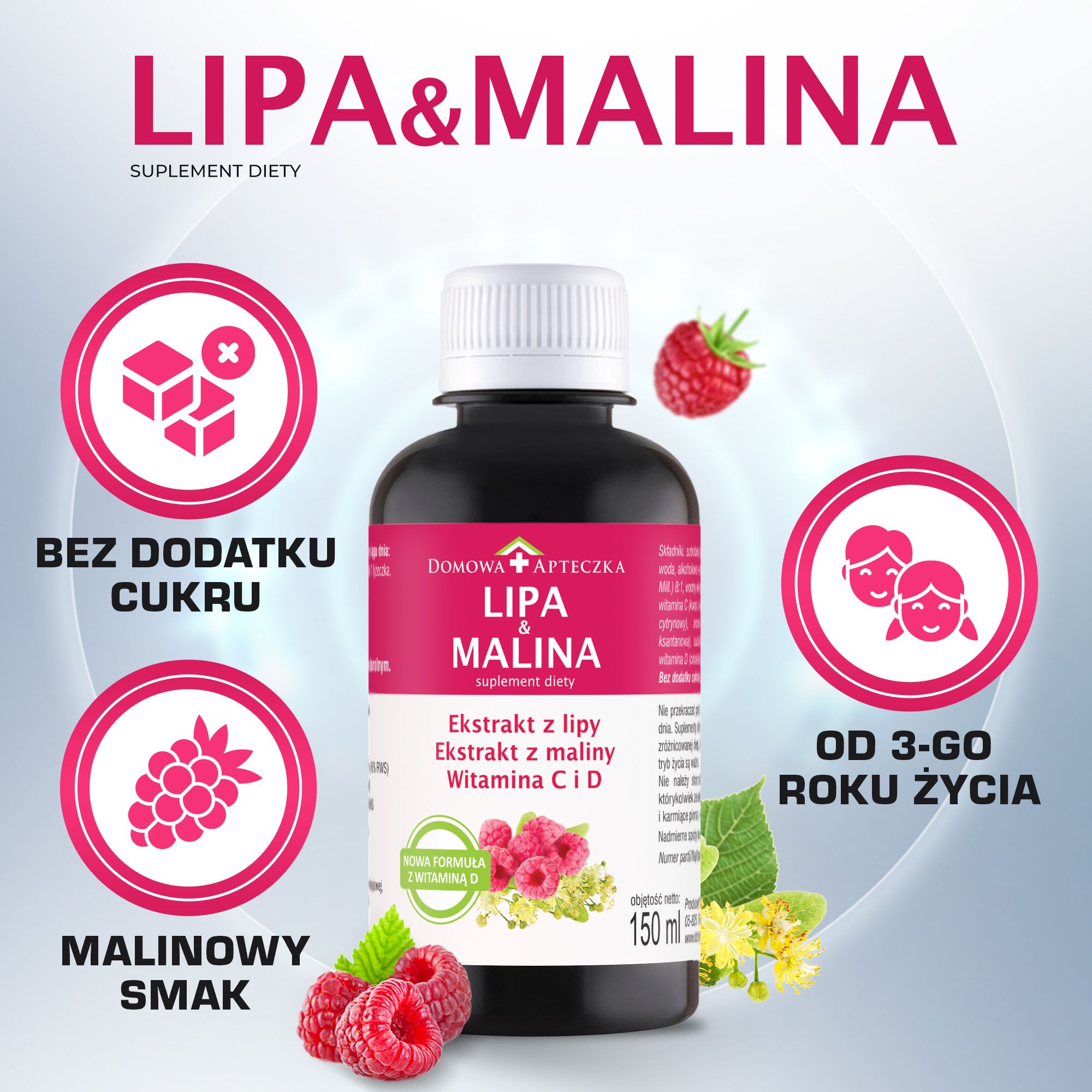 Lipa & Malina, płyn ze składnikami wzmacniającymi odporność, 150 ml
