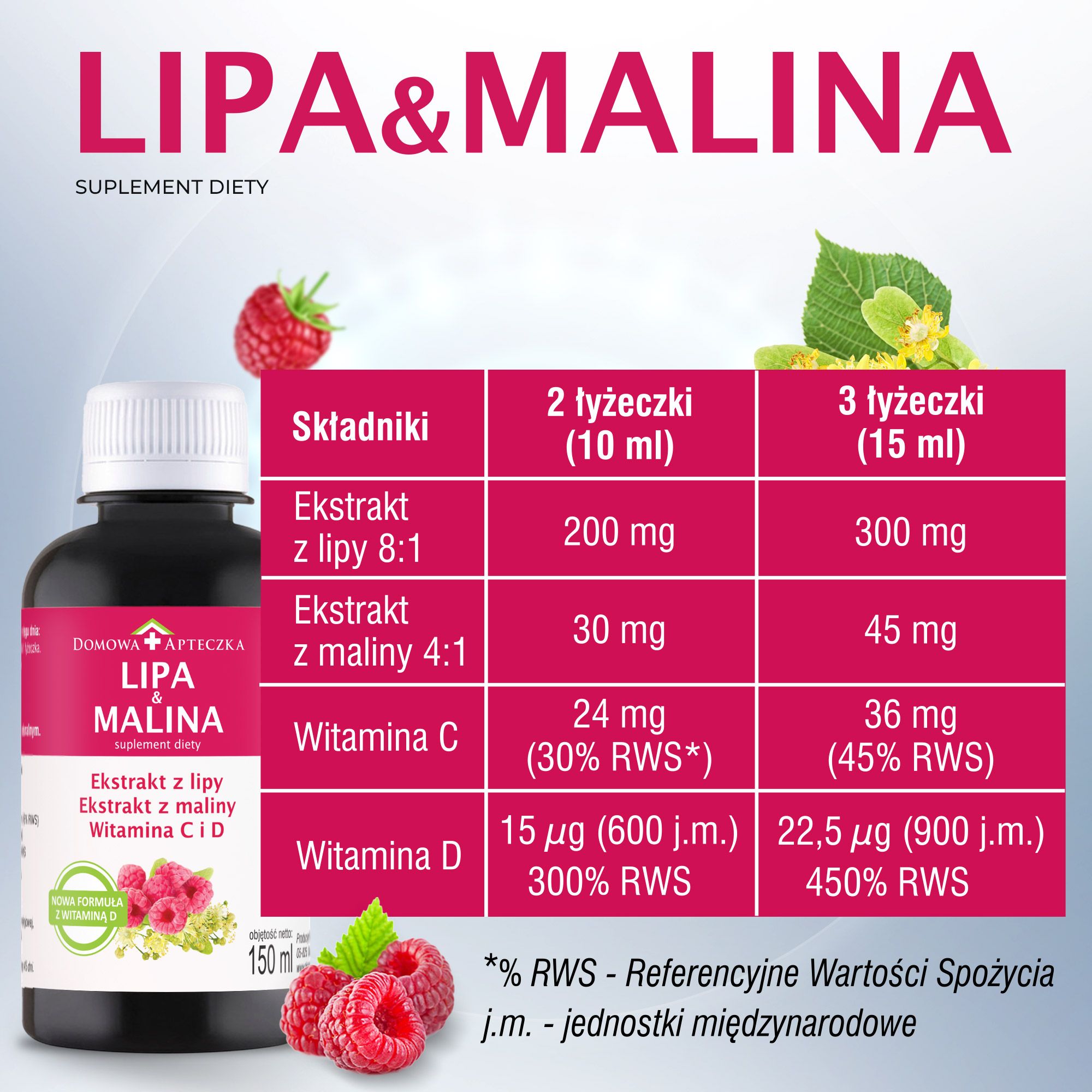 Lipa & Malina, płyn ze składnikami wzmacniającymi odporność, 150 ml