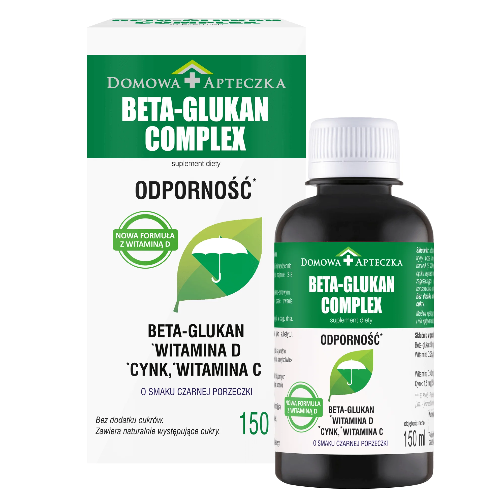 Beta-Glukan Complex , płyn z cynkiem i witaminą C o smaku czarnej porzeczki, 150 ml