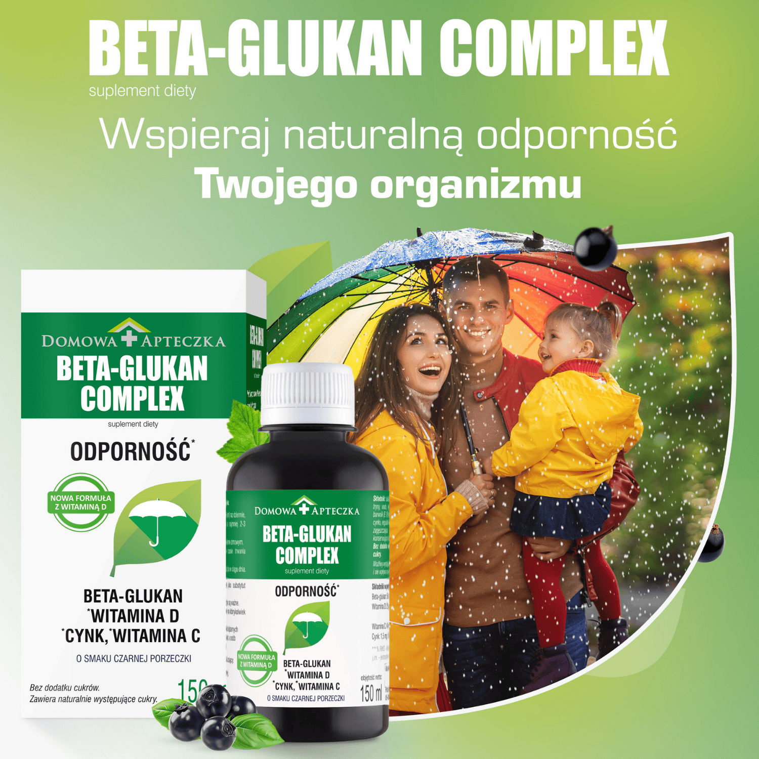 Beta-Glukan Complex , płyn z cynkiem i witaminą C o smaku czarnej porzeczki, 150 ml