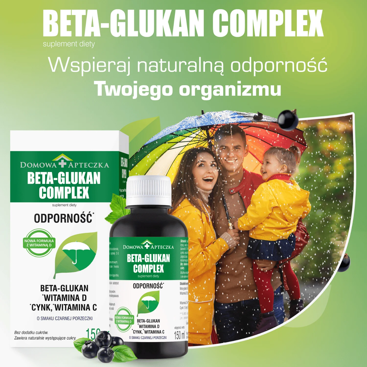 Beta-Glukan Complex , płyn z cynkiem i witaminą C o smaku czarnej porzeczki, 150 ml